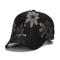 Women's baseball cap with elegant black lace fabric and large cream floral patterns - Black and White Floral Lace Style (E)