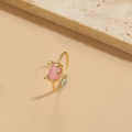 Bague réglable plaquée or 14K avec pierre œil de chat rose et design mignon - Ovale Zirconium Rose