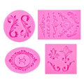 Pink silicone mold set for European style floral relief cake and chocolate decorations - Pink 4-Piece Set / Pink