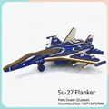 3D wooden SU-27 fighter jet puzzle model with 32 pieces in blue and white finish - SU-27 Flanker