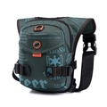 Tactical green nylon drop leg bag with orange stitching and multiple storage pockets - Dark Green