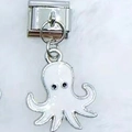 Italian modular charm featuring a white octopus drop oil pendant on stainless steel - White Octopus