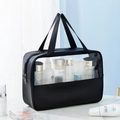 Große schwarze Reise-Kosmetiktasche aus PU-Leder und PVC mit Griffen und Reißverschluss - Groß / Schwarz