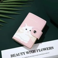 Pink PU leather card holder featuring cute white cat illustration and snap button closure - Pink Cat - 20 Slots