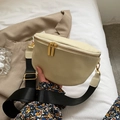 Beige lychee pattern waist bag with gold hardware and wide black strap details - Off White
