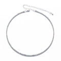 Detailed macro view of sparkling rhinestone necklace with lobster clasp and extension chain - White AB Rhinestone (Silver Plated)