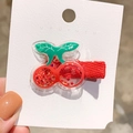 Cute cherry shaped hair clip for girls with red star sequins and fabric wrapped base - Cherry