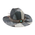 Cappello da cowboy vintage in denim patchwork con fascia etnica e pietra turchese - M Denim Pietra Blu Ovale / Nero