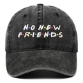 Casquette de baseball en coton délavé noir avec broderie NO NEW FRIENDS et points - Taille unique / Noir