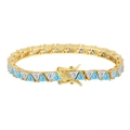Gold plated s925 silver bracelet featuring triangle-cut blue and white zircon stones - 4mm Triangle 14k Gold 16.5cm Approx. 13g
