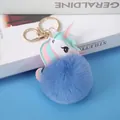 Cute light blue faux fur unicorn keychain with golden keyring and pink horn for bags - Light Gold 4-Link Lobster Clasp / 6cm New Sky Blue Unicorn