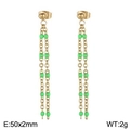 Minimalist long tassel earrings with green resin beads on golden steel chains - Gold-Fluorescent Green Beads
