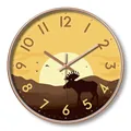 12-inch silent plastic wall clock with golden frame and artistic elk mountain scenery - 008M Natural Sunset-Rose Gold Frame