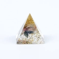 Orgonite crystal pyramid with gold foil and dark obsidian stones in resin 3cm - Tourmaline
