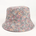 Detail of grey cotton bucket hat featuring delicate pink and orange floral print - M (56-58cm) / Gray