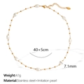 Golden stainless steel necklace with white imitation pearls in 40+5cm length - White Pearl Gold Necklace (XL284)