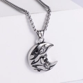 Collana gotica in argento con luna crescente e teschio in acciaio al titanio vintage - Colore Acciaio (senza catena)