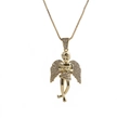 Detailed macro view of a golden angel pendant with sparkling crystals on a box chain - Praying Angel-Box Chain