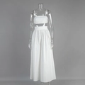 Dettaglio del set due pezzi bianco in cotone con top corto e gonna lunga a pieghe - S / Bianco