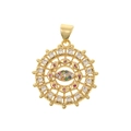 Macro shot of gold hollow evil eye pendant with multicolored zircon inlay details - Hollow Evil Eye