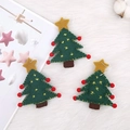 Handmade green wool felt Christmas tree ornament with yellow stars and red pom-poms - Triangle Christmas Tree / Green