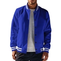 Royal blue heavyweight varsity jacket with white striped ribbed collar and snap closure - S / Royal Blue