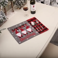 Christmas table mat with red black plaid pattern and festive gnome embroidery - Gray Placemat (J-CZ10)