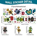 Robot dinosaur wall stickers set size chart showing six sheets and 37 decals - Robot Style (CT24Y11672T_R) / 6pcs