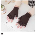 Coffee brown fingerless wool knit gloves with elastic ribbed cuffs for winter warmth - Coffee