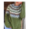 Jersey de punto de gran tamaño para mujer con estampado jacquard Fair Isle verde y gris - 3XL / Verde Militar