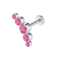 Silver stainless steel labret stud featuring five pink zircons in a curved layout - Internally Threaded T-Bar / Pink