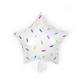 Star-shaped foil balloon with white background and colorful sprinkle pattern for parties - 18 Inch Candy Star