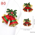 Christmas napkin ring featuring double red bells and green holly leaf on white napkin - Double Bell Style 80