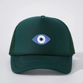 Gorra trucker de malla verde oscuro con bordado de ojo turco y cuerda decorativa - Verde Oscuro