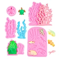 Pink silicone mold set featuring sea turtles, corals, and fish for fondant and chocolate - 5-Piece Set / Pink