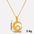 Detail view of gold moon pendant with white shell inlay showing dimensions 1.9cm by 1.6cm - Gold Frame White Shell Necklace Set (S2001-G-W-N22)