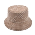 Detail of dark khaki bucket hat featuring decorative white star stitching and washed texture - Distressed Bucket Hat / Khaki