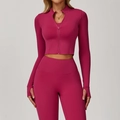 Ensemble de yoga rose foncé avec haut zippé à manches longues et legging taille haute - 10/M / Hauts / Rose rouge