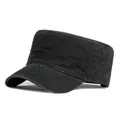Vintage black washed cotton cadet cap for men with breathable metal eyelets and stitching - Adjustable / Black