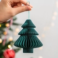 Handheld dark green honeycomb paper mini Christmas tree ornament, 7cm tall hanging decor - Green / 7cm