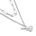 Collar de guitarra plateado de doble capa con cadena de clip y estilo musical punk - Color Acero (KN201213-Z)