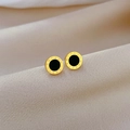 Minimalist gold titanium steel stud earrings with black center and Roman numerals - Roman Numeral Black Inlay (N511 Gold) / Gold