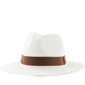 Cappello Panama da uomo in paglia color crema con nastro marrone per sole e spiaggia - M (56-58cm) / Bianco Crema