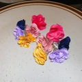 Close-up of assorted silk fabric flower earrings in vibrant colors on a ceramic plate - 14# Silver Earring Post - Colorful Multi-color Fabric Flower