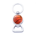 Silver metal basketball keychain bottle opener with orange ball pattern on white background - Orange Basketball Style (XSWX5575-1)