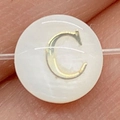 Polished round white shell bead with golden letter C for DIY jewelry making - Letter C / 6mm