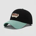 Detail of children's cotton baseball cap with HELLO happiness embroidery patch - 54cm (3-8 Years) / Black and Mint Green