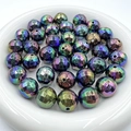 Rainbow plated acrylic faceted beads displayed on a white ceramic plate for DIY jewelry - 16mm/Piece / Black