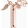 Porte-clés en acier inoxydable or rose avec trèfle, aile, cœur et gravure personnalisée - Or Rose Trèfle (Pass Auf Dich Auf!)