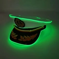White LED captain hat with green neon glowing trim for Halloween party costumes - Captain Hat-Fluorescent Green Light